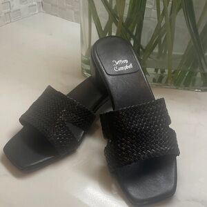 Jeffrey Campbell Black Woven Slide Mules